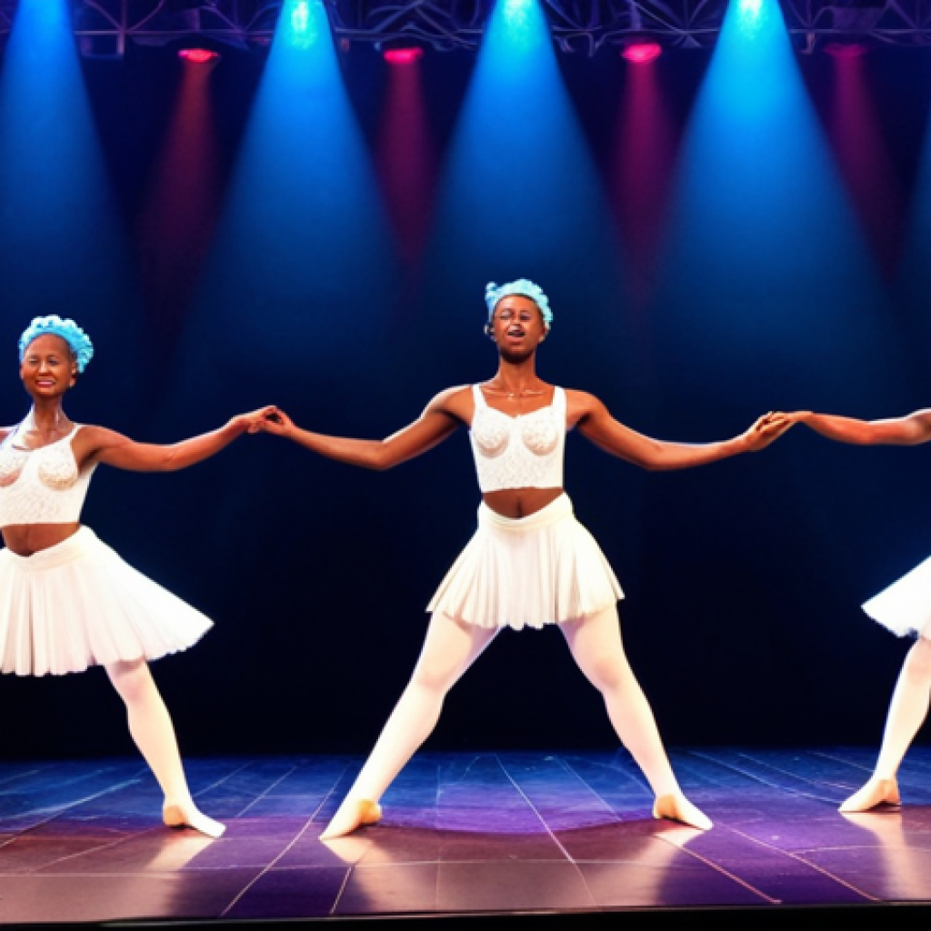**

"A Rwandan dance group performing on a modern stage, blending traditional movements with contemporary ballet and jazz. LED lights and video mapping create a vibrant, unforgettable atmosphere."

**