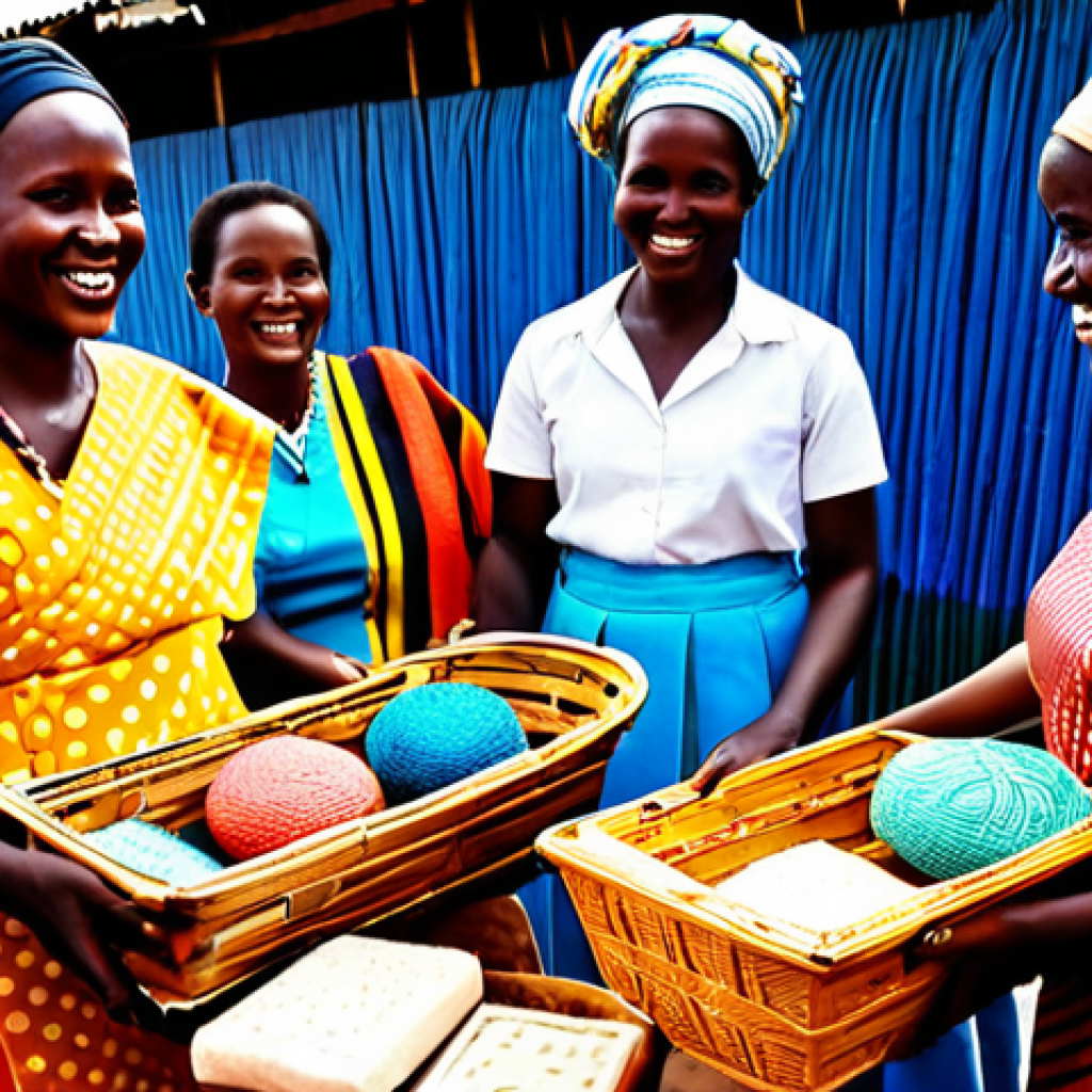 Empowering Rwandan Women Entrepreneurs**

"A group of Rwandan women in a vibrant marketplace, displaying their handcrafted goods (baskets, fabrics, soaps). They are all smiling and engaging with potential customers. The market is bustling with activity, showcasing the energy of local commerce. Everyone is fully clothed in colorful, traditional Rwandan attire. Safe for work, appropriate content, family-friendly, professional photography, perfect anatomy, natural proportions, modest clothing."

**