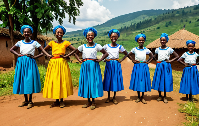 **
"A vibrant scene of Rwandan dancers in traditional dress, fully clothed, performing a cultural dance in a rural village setting, safe for work, appropriate content, professional, perfect anatomy, correct proportions, natural pose, well-formed hands, proper finger count, natural body proportions, bright and colorful, family-friendly."
**