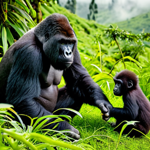 Mountain Gorilla Trekking in Rwanda**

"A professional wildlife photographer, fully clothed in hiking gear and appropriate attire, capturing a family of mountain gorillas in their natural habitat within Volcanoes National Park, Rwanda. The gorillas are interacting peacefully, with a mother gorilla tending to her young. Lush green foliage and mist fill the background. Perfect anatomy, natural pose, correct proportions, well-formed hands, proper finger count. Safe for work, appropriate content, fully clothed, family-friendly, professional."

**