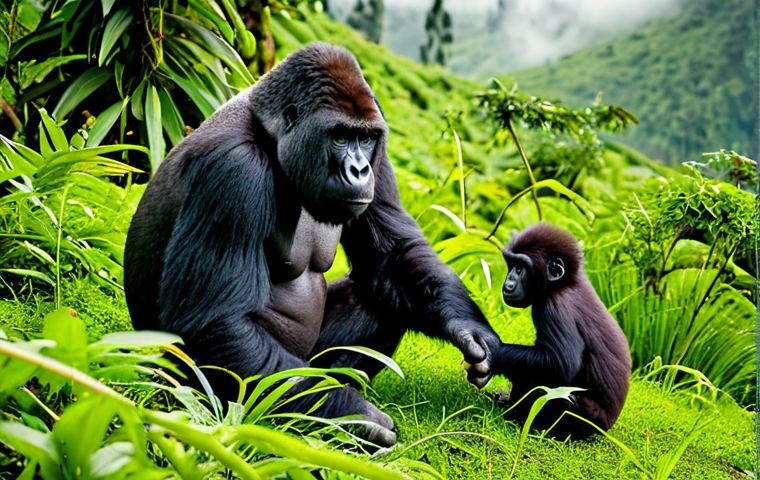 Mountain Gorilla Trekking in Rwanda**

"A professional wildlife photographer, fully clothed in hiking gear and appropriate attire, capturing a family of mountain gorillas in their natural habitat within Volcanoes National Park, Rwanda. The gorillas are interacting peacefully, with a mother gorilla tending to her young. Lush green foliage and mist fill the background. Perfect anatomy, natural pose, correct proportions, well-formed hands, proper finger count. Safe for work, appropriate content, fully clothed, family-friendly, professional."

**