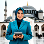 **

A professional businesswoman in Ankara, Turkey, wearing a tailored, modest business suit in a vibrant, modern design, standing confidently in front of the Kocatepe Mosque.  She is fully clothed in appropriate attire, holding a tablet displaying financial data. Safe for work, perfect anatomy, correct proportions, natural pose, professional photography, high quality, family-friendly.

**